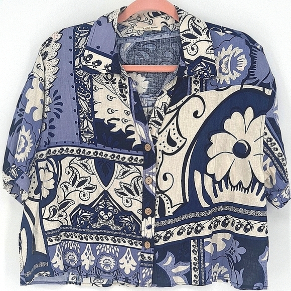 Christian Siriano Linen Blend Cropped Button Down Large - Picture 3 of 10